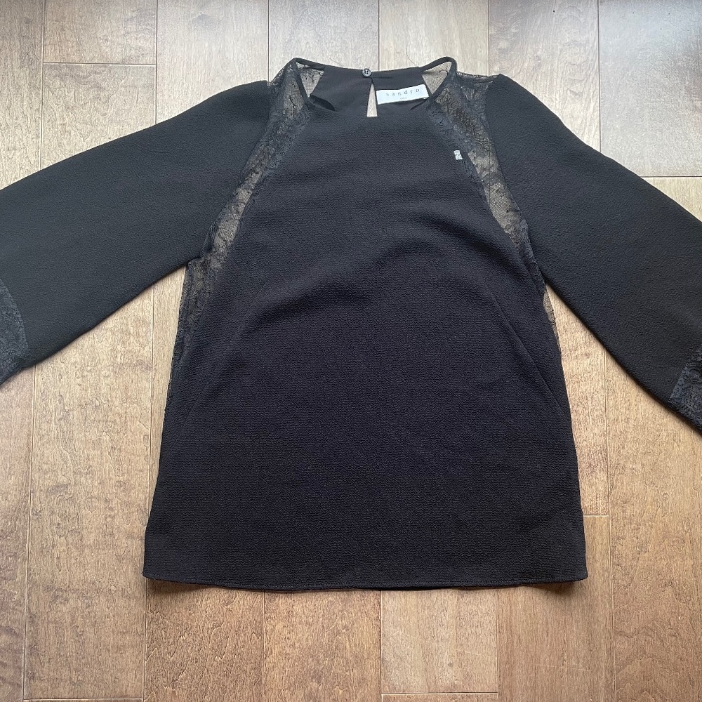 Sandro black lace 3/4 sleeve blouse